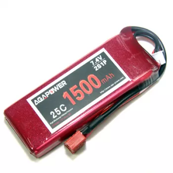 Аккумулятор AGA POWER Li-Po 1500mAh 7.4V 2S 25C Softcase 16x34x72мм JST фото 1