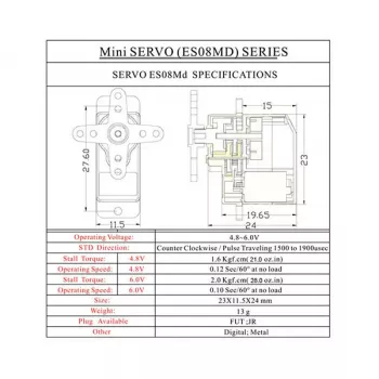 Сервопривод микро 13г Emax ES08MD II 2.0кг/0.10сек цифровой фото 3