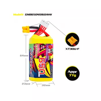 Аккумулятор GNB 15.2V 650mah 160C Li-Po 4S1P HV XT30 фото 2