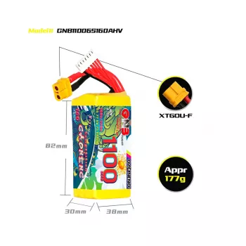 Аккумулятор GNB 22.8V 1100mah 160C Li-Po 6S1P HV XT60 фото 3